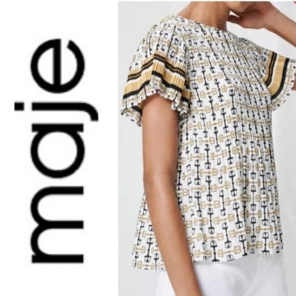 Maje Lolina Pleated Buckle Top Blouse Size Large - Picture 1 of 8